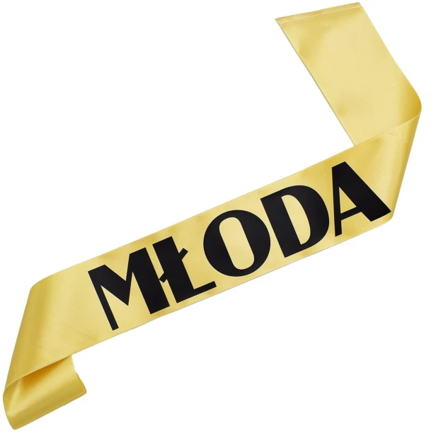 Zlota szarfa Mloda - czarny nadruk