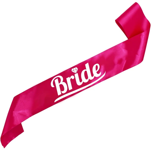 Rozowa szarfa Bride - bialy nadruk