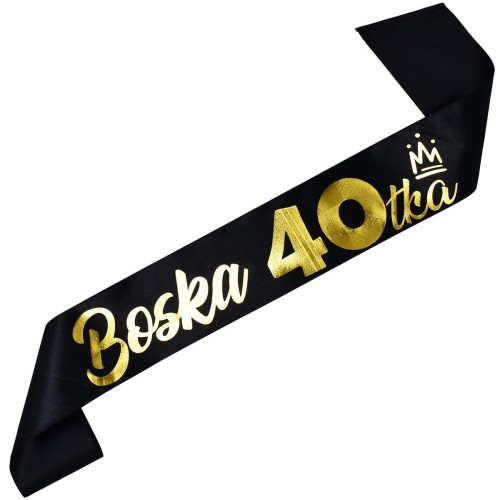 Szarfa na 40 urodziny Boska 40-tka - czarna, zloty nadruk
