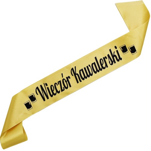 Zlota szarfa Wieczor kawalerski - z kieliszkami - czarny nadruk