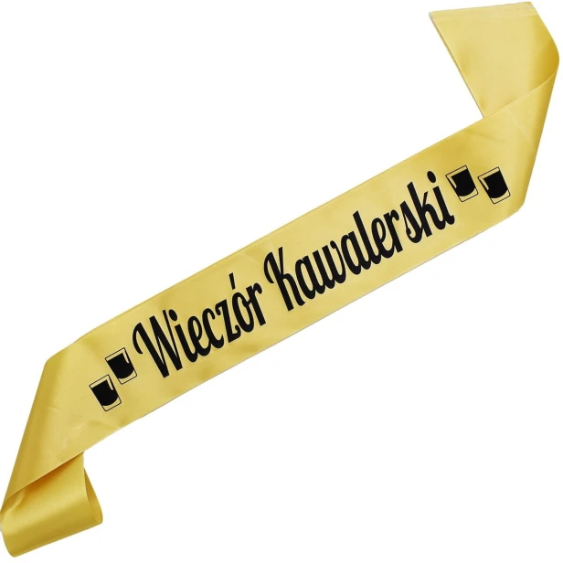 Zlota szarfa Wieczor kawalerski - z kieliszkami - czarny nadruk
