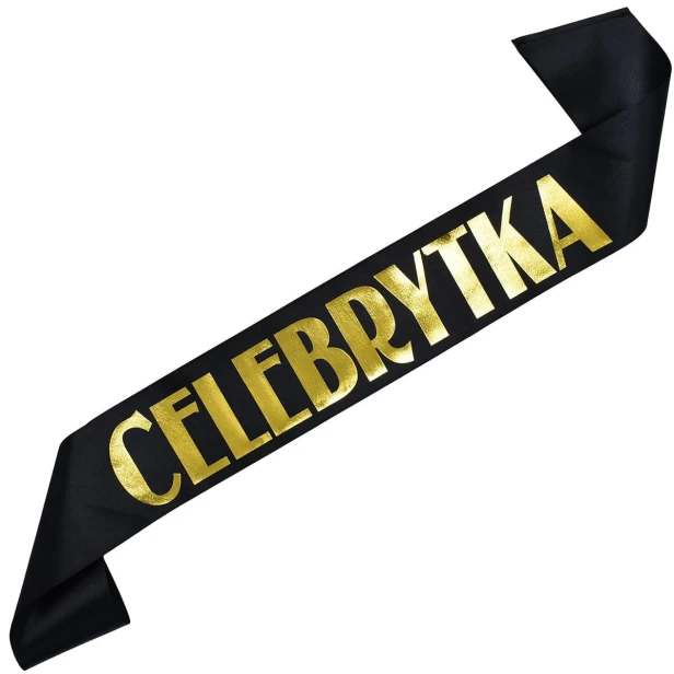 Szarfa czarna Celebrytka - zloty nadruk
