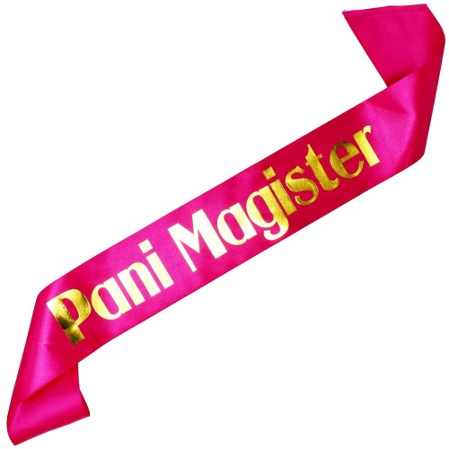 Szarfa rozowa Pani Magister - zloty nadruk