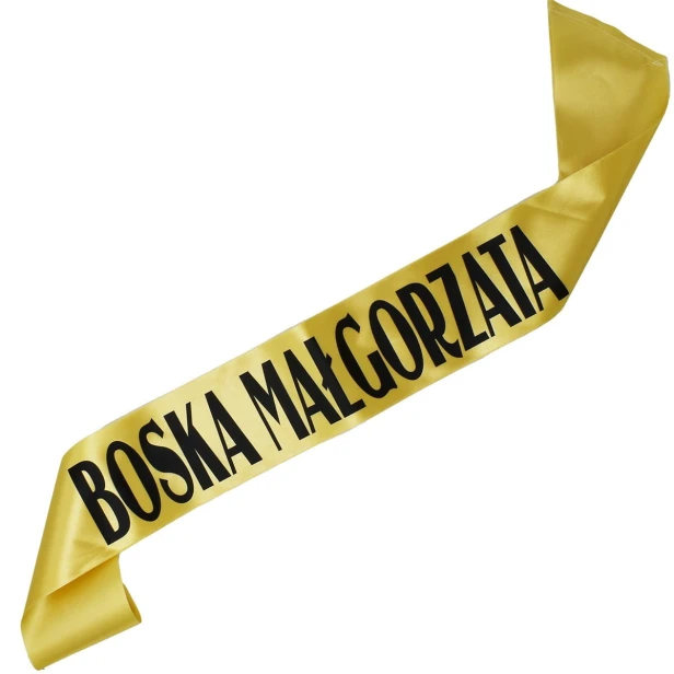 Szarfa zlota Boska + dowolne imie - czarny nadruk