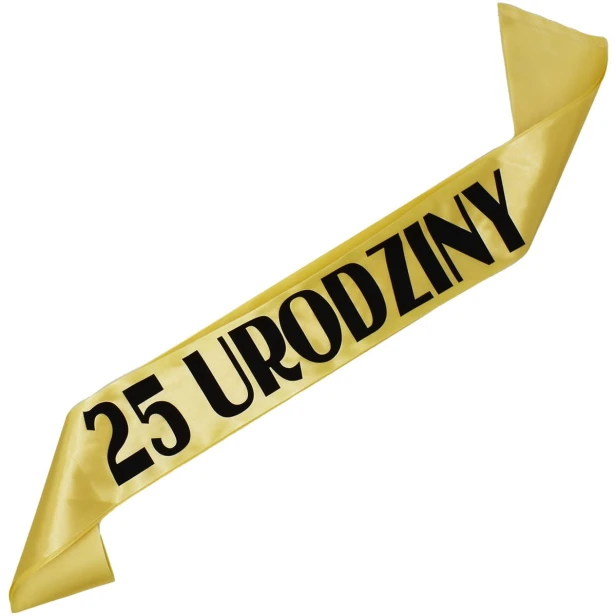 Szarfa zlota 25 urodziny - zlota, czarny nadruk