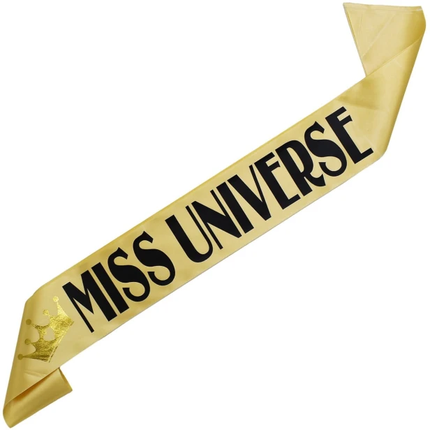 Szarfa zlota Miss Universe - czarny nadruk