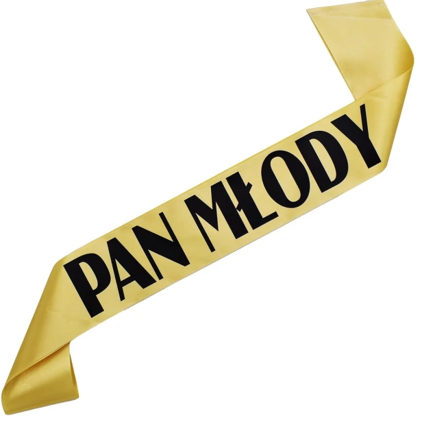 Szarfa zlota Pan Mlody - czarny nadruk