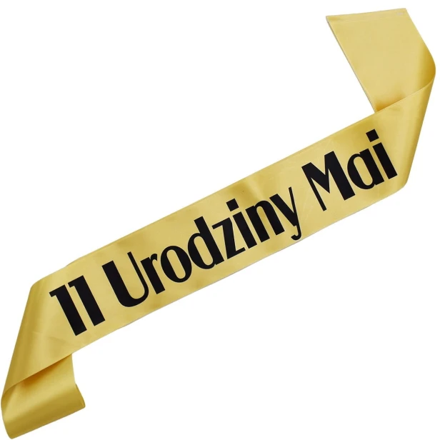 Szarfa zlota 11 Urodziny + dowolne imie - zlota, czarny nadruk