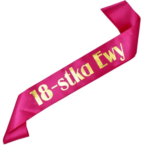 Szarfa na 18 urodziny 18-nastka imieniem - rozowa, zloty nadruk