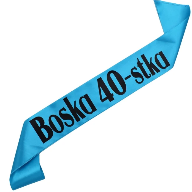 Szarfa na 40 urodziny Boska 40-stka turkusowa - czarny nadruk