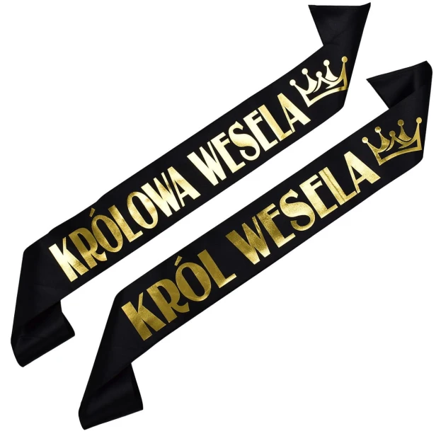 Szarfa slubna Zestaw szarf Zestaw czarnych szarf Krol i Krolowa Wesela