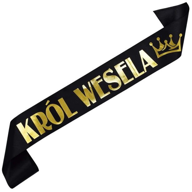 Szarfa czarna Krol Wesela - zloty nadruk