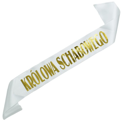 Szarfa biala Krolowa Schabowego - zloty nadruk