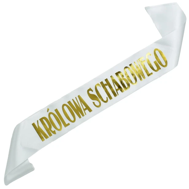 Szarfa biala Krolowa Schabowego - zloty nadruk