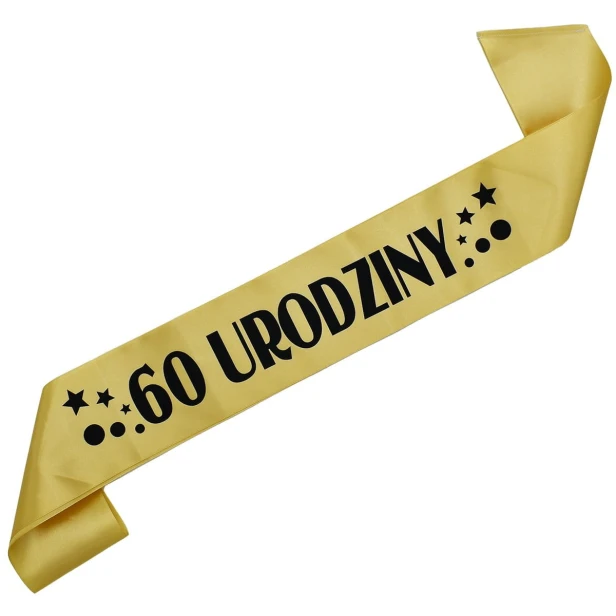 Szarfa na 60 urodziny - zlota, czarny nadruk