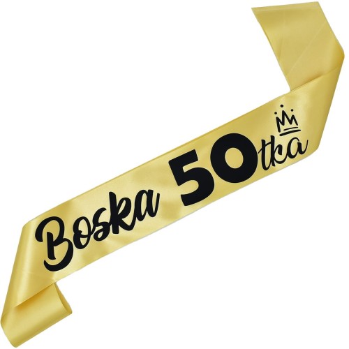 Szarfa na 50 urodziny Boska 50-tka - zlota, czarny nadruk