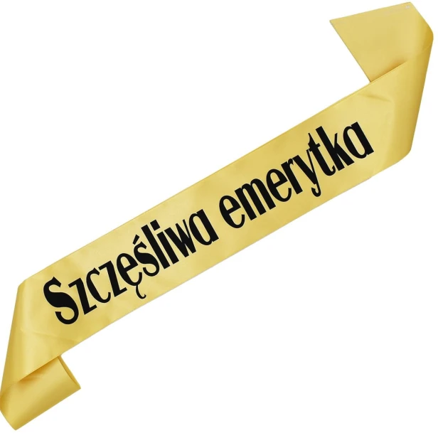 Szarfa zlota Szczesliwa Emerytka - czarny nadruk