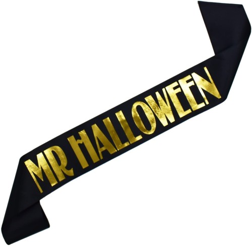 Szarfa czarna Mr Halloween - zloty nadruk