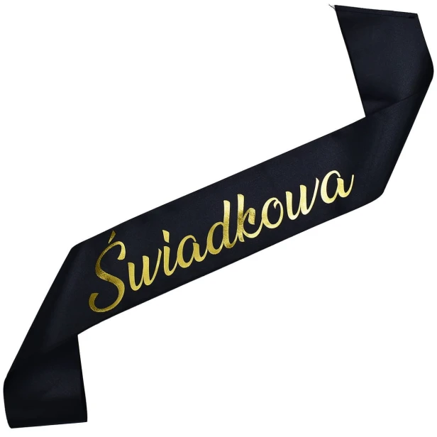 Czarna szarfa Swiadkowa - ze zlotym napisem