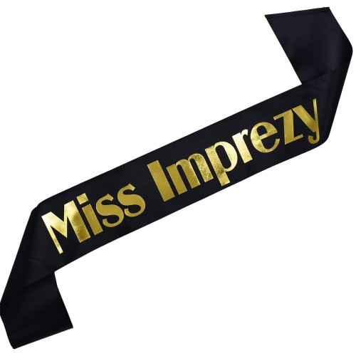 Szarfa czarna Miss Imprezy - zloty nadruk