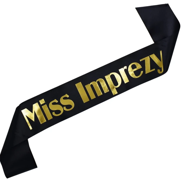 Szarfa czarna Miss Imprezy - zloty nadruk