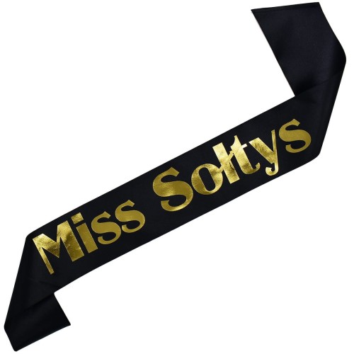 Szarfa czarna Miss Soltys - zloty nadruk