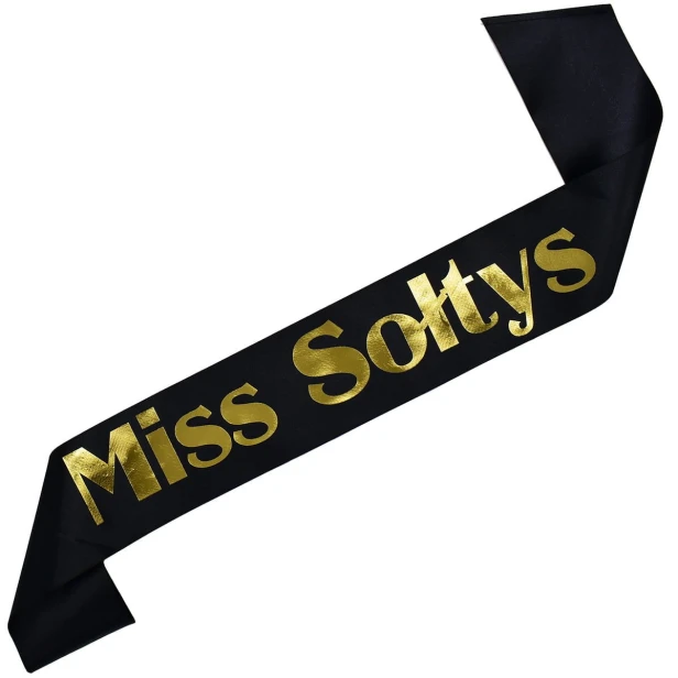 Szarfa czarna Miss Soltys - zloty nadruk
