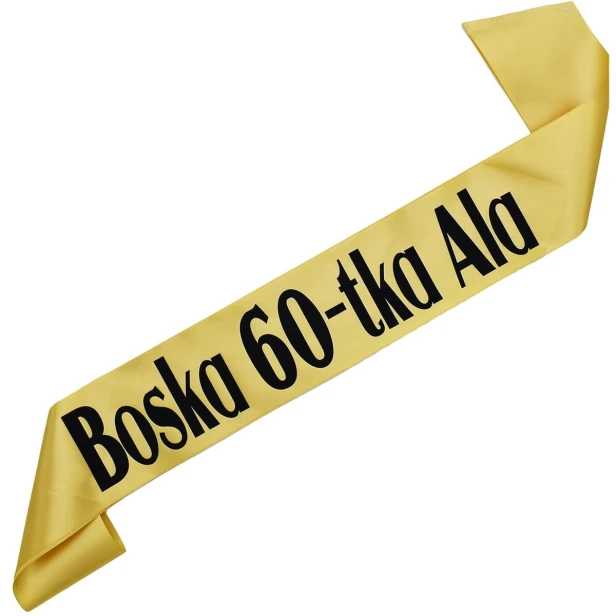 Szarfa na 60 urodziny Boska 60-tkaz imieniem - zlota, czarny nadruk