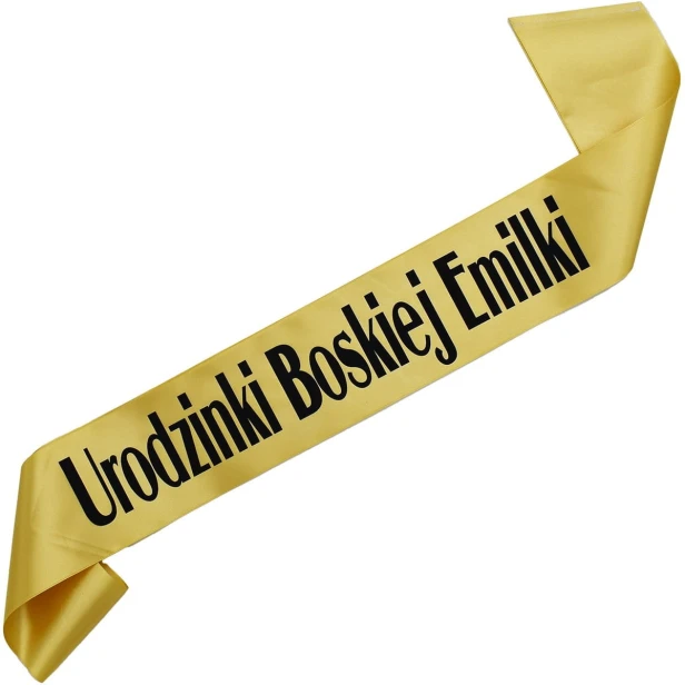 Szarfa zlota Urodzinki boskiej z imieniem solenizantki - zlota, czarny nadruk