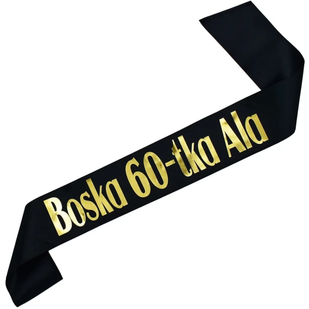 Szarfa na 60 urodziny Boska 60-tkaz imieniem - czarna, zloty nadruk