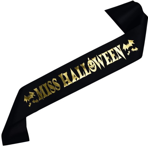 Szarfa czarna Miss Halloween - zloty nadruk
