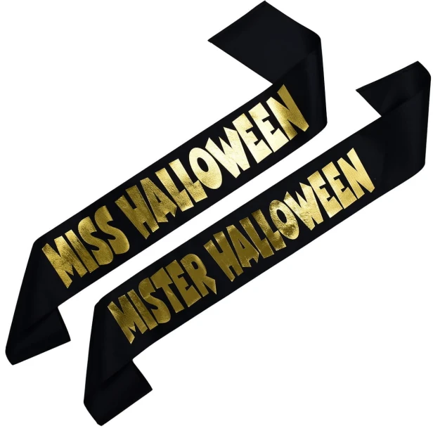 Szarfa Zestaw szarf Miss i Mister Halloween - zloty nadruk