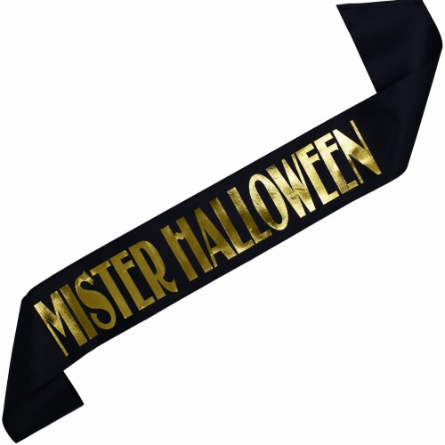 Szarfa czarna Mister Halloween - zloty nadruk