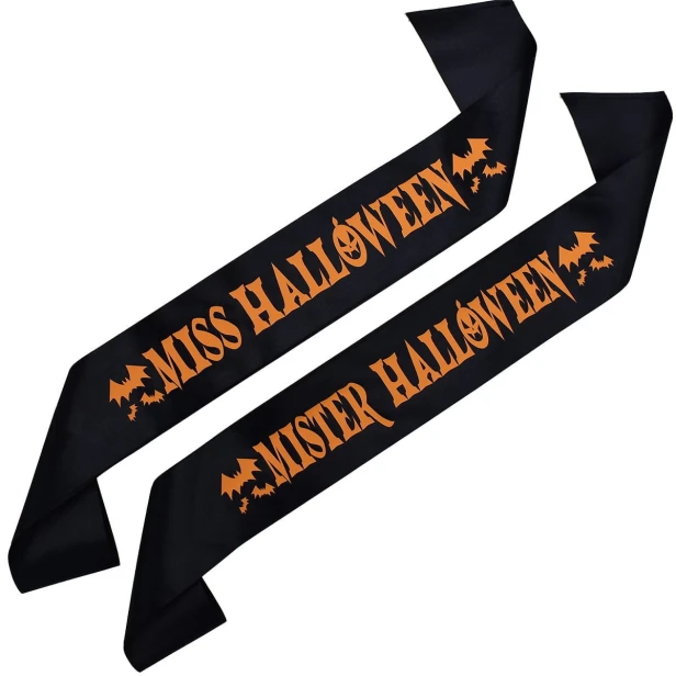 Szarfa Zestaw szarf Zestaw czarnych szarf Miss i Mister Halloween - pomaranczowy nadruk