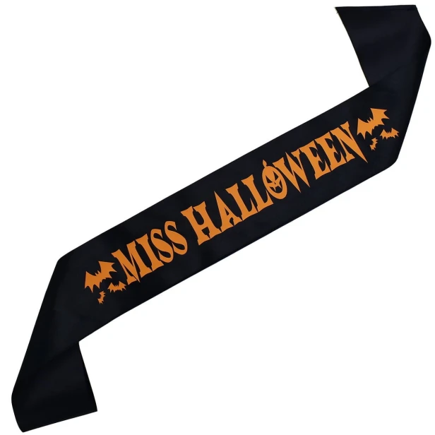 Szarfa czarna Miss Halloween - z pomaranczowym