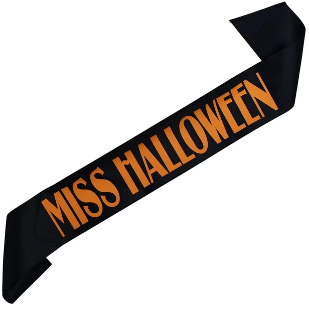 Szarfa czarna Miss Halloween - z pomaranczowym