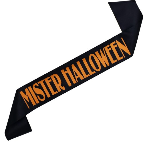 Szarfa czarna Mister Halloween - z pomaranczowym