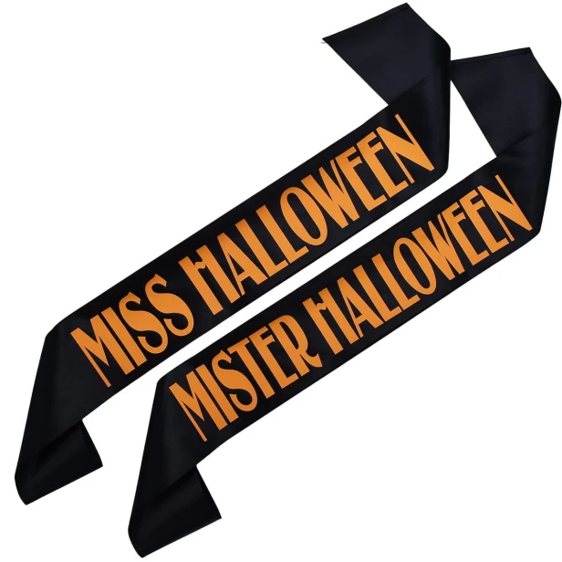 Szarfa Zestaw szarf na Halloween - Miss i Mister - pomaranczowy nadruk