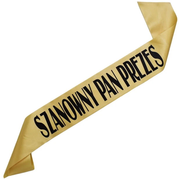 Szarfa zlota Szanowny Pan Prezes - czarny nadruk