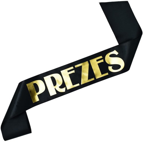 Szarfa czarna Prezes - zloty nadruk