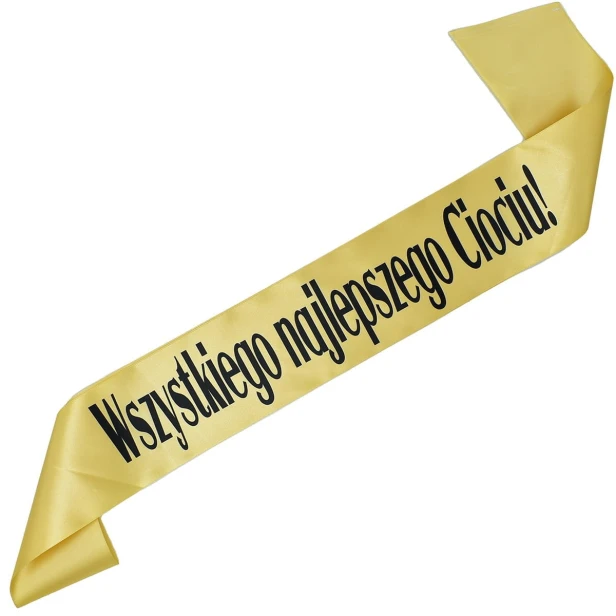 Szarfa zlota Wszystkiego Najlepszego Ciociu - czarny nadruk
