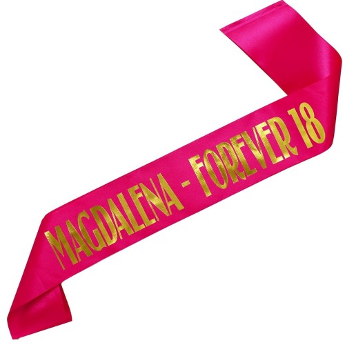 Szarfa na 18 urodziny Forever 18 imieniem - rozowa, zloty nadruk