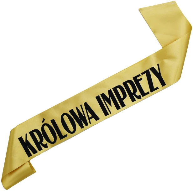 Szarfa zlota Krolowa Imprezy - czarny nadruk