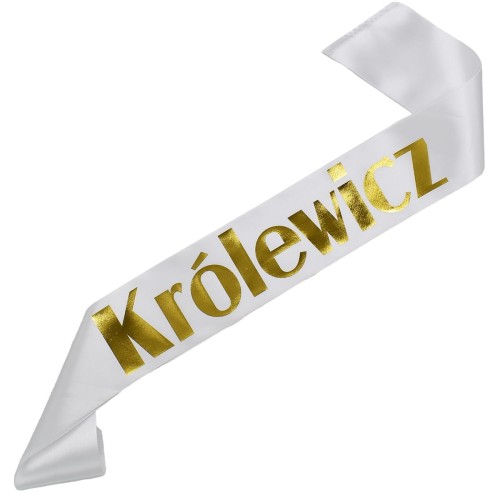 Szarfa biala Krolewicz - zloty nadruk - m