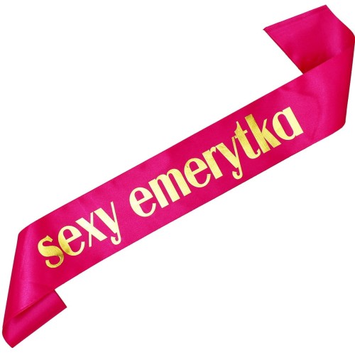 Szarfa rozowa Sexy Emerytka - zloty nadruk