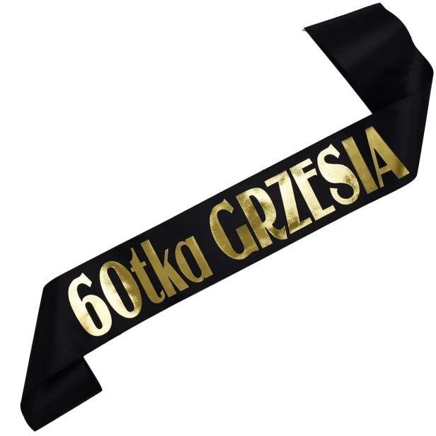 Szarfa na 60 urodziny 60-tka imieniem - czarna, zloty nadruk