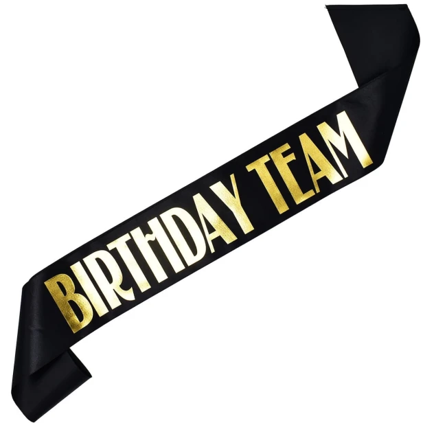 Szarfa czarna Birthday Team - czarna, zloty nadruk