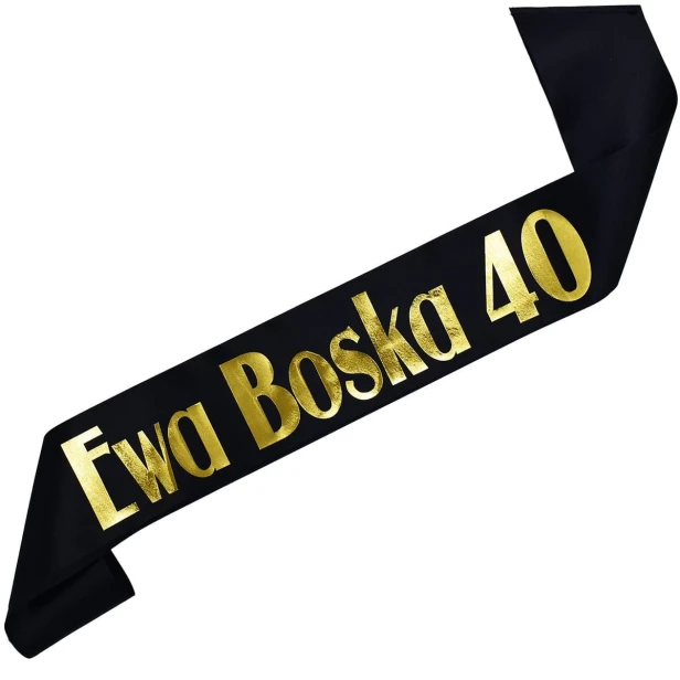 Szarfa na 40 urodziny Boska 40 imieniem - czarna, zloty nadruk