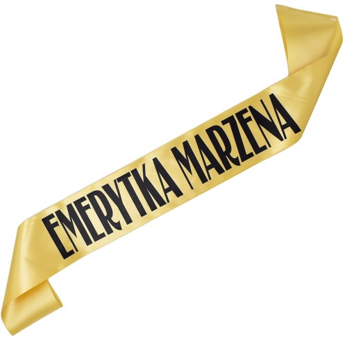 Szarfa zlota Emerytka z imieniem - czarny nadruk