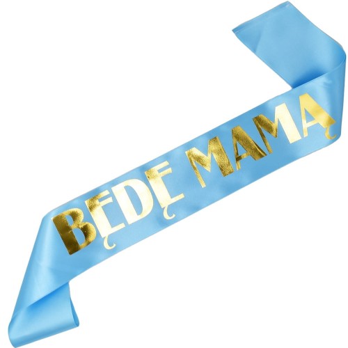 Szarfa blekitna Bede Mama - zloty nadruk
